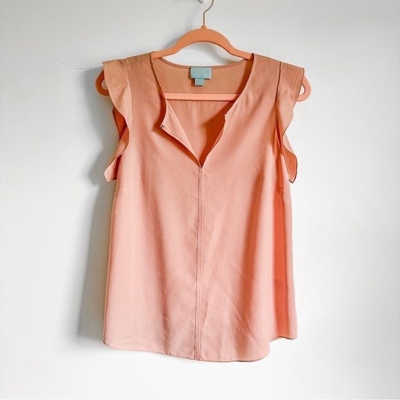 CeCe by Cynthia Steffe Blush Pink Chiffon Flutter Sleeve Lightweight Top sz S - Picture 1 of 5